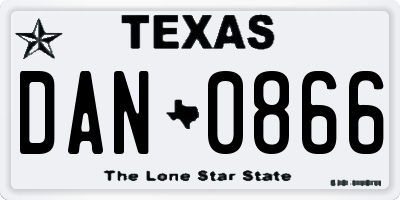 TX license plate DAN0866