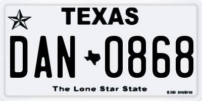 TX license plate DAN0868