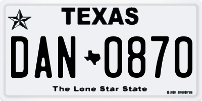 TX license plate DAN0870