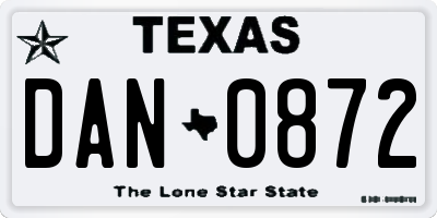 TX license plate DAN0872