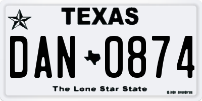 TX license plate DAN0874
