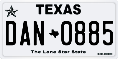 TX license plate DAN0885