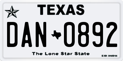 TX license plate DAN0892