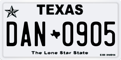 TX license plate DAN0905