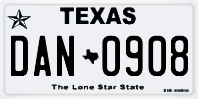 TX license plate DAN0908