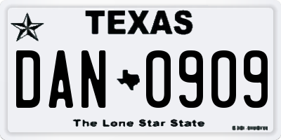 TX license plate DAN0909