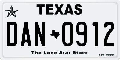 TX license plate DAN0912