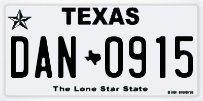 TX license plate DAN0915