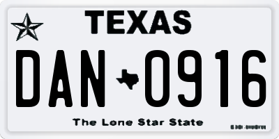 TX license plate DAN0916