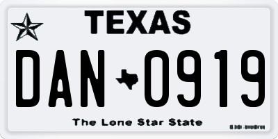 TX license plate DAN0919