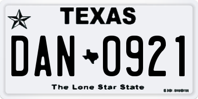TX license plate DAN0921