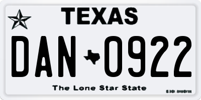 TX license plate DAN0922