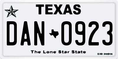 TX license plate DAN0923