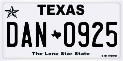 TX license plate DAN0925