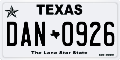 TX license plate DAN0926
