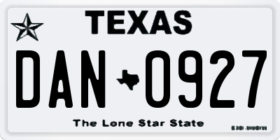 TX license plate DAN0927