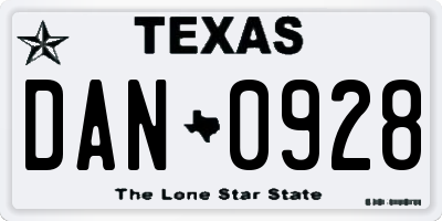 TX license plate DAN0928
