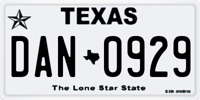 TX license plate DAN0929