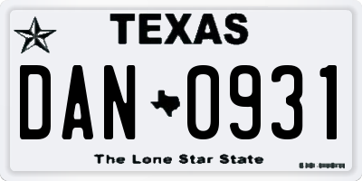 TX license plate DAN0931