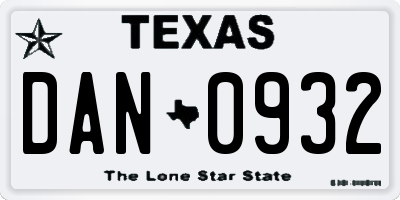 TX license plate DAN0932