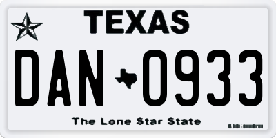 TX license plate DAN0933