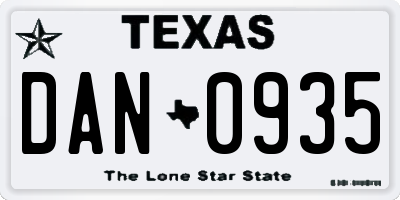 TX license plate DAN0935