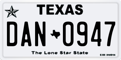 TX license plate DAN0947