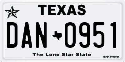 TX license plate DAN0951