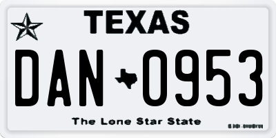 TX license plate DAN0953