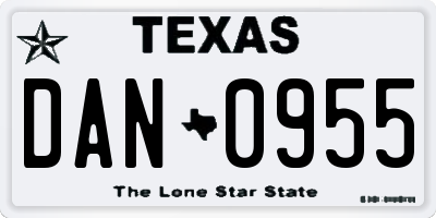 TX license plate DAN0955