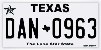 TX license plate DAN0963
