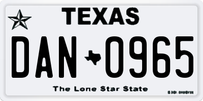 TX license plate DAN0965