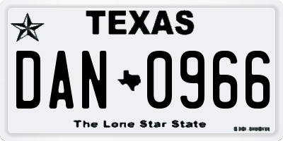 TX license plate DAN0966