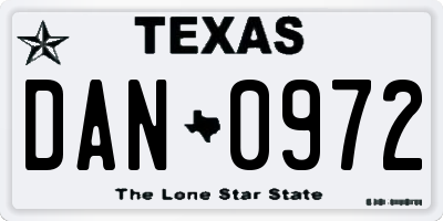 TX license plate DAN0972