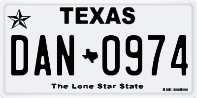 TX license plate DAN0974