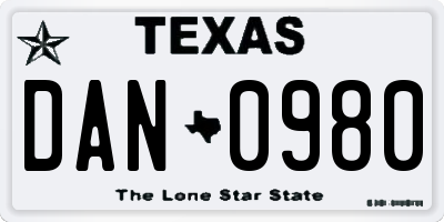 TX license plate DAN0980