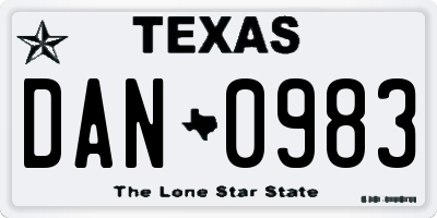 TX license plate DAN0983
