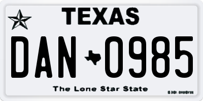 TX license plate DAN0985