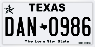 TX license plate DAN0986