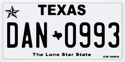 TX license plate DAN0993