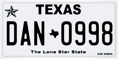 TX license plate DAN0998