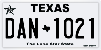 TX license plate DAN1021