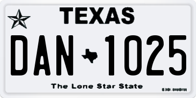 TX license plate DAN1025