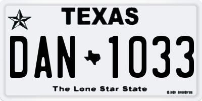 TX license plate DAN1033