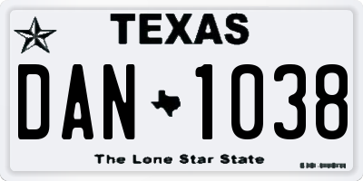 TX license plate DAN1038