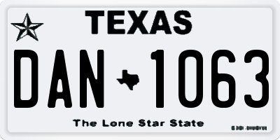 TX license plate DAN1063