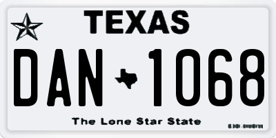 TX license plate DAN1068