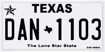 TX license plate DAN1103