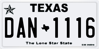 TX license plate DAN1116