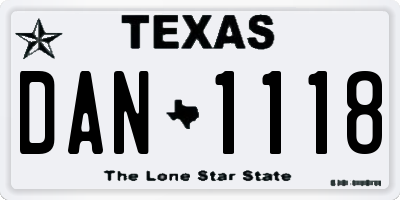 TX license plate DAN1118